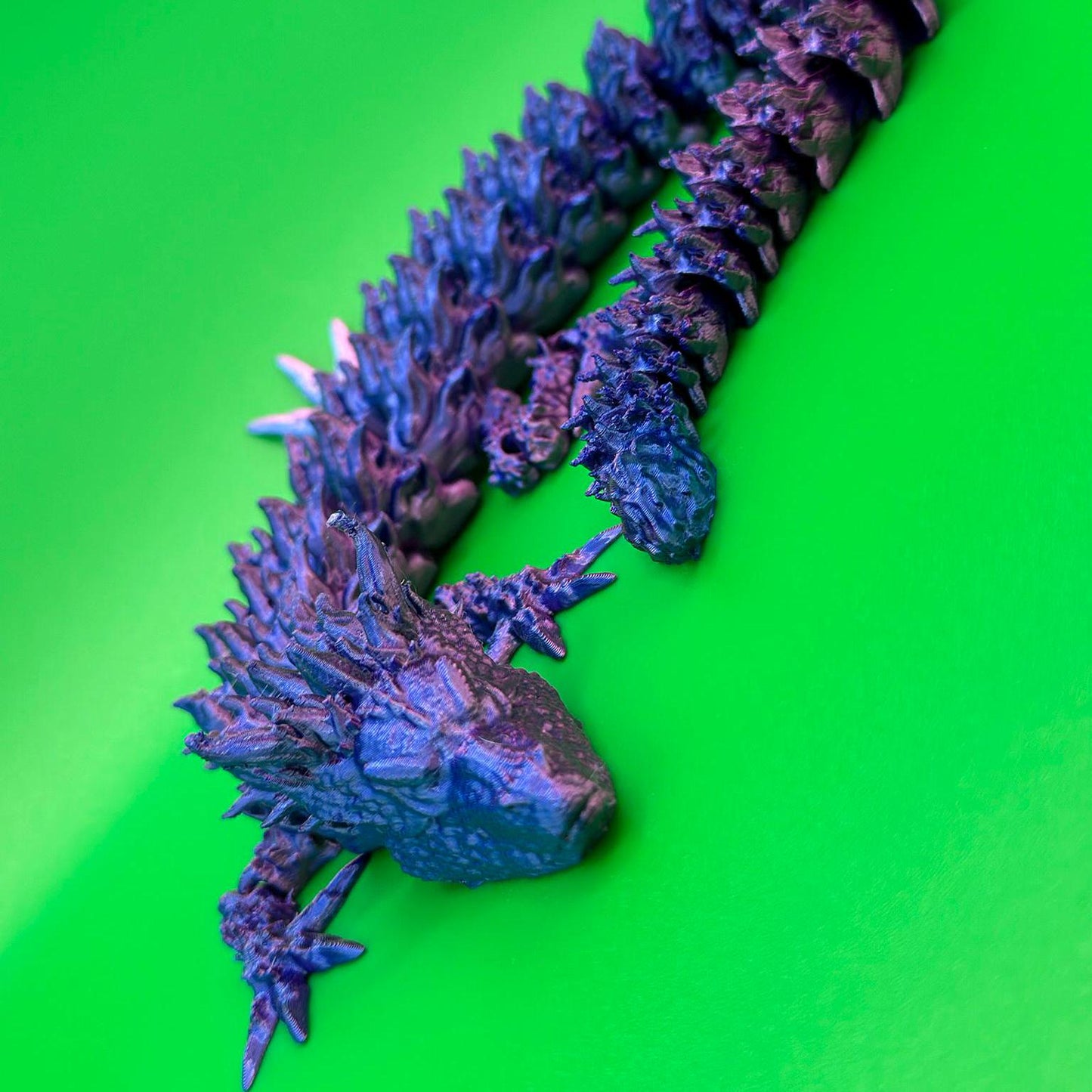 🐉 Articulated 3D Fidget Dragon - 34cm Long Neon Blue/Magenta Colour