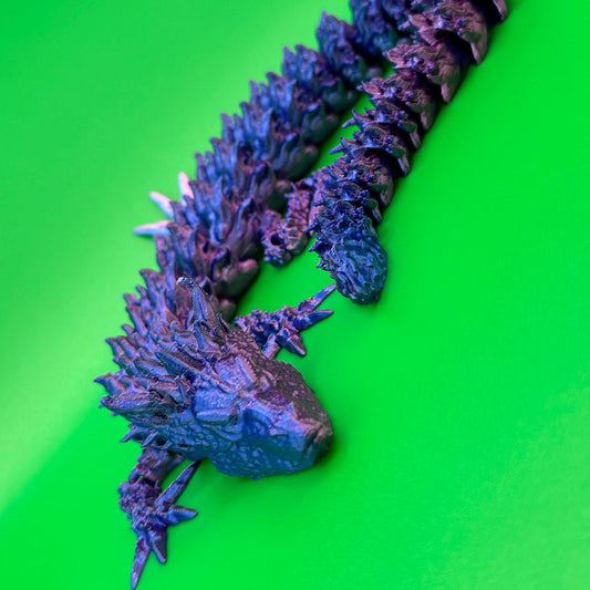 🐉 Articulated 3D Fidget Dragon - 34cm Long Neon Blue/Magenta Colour