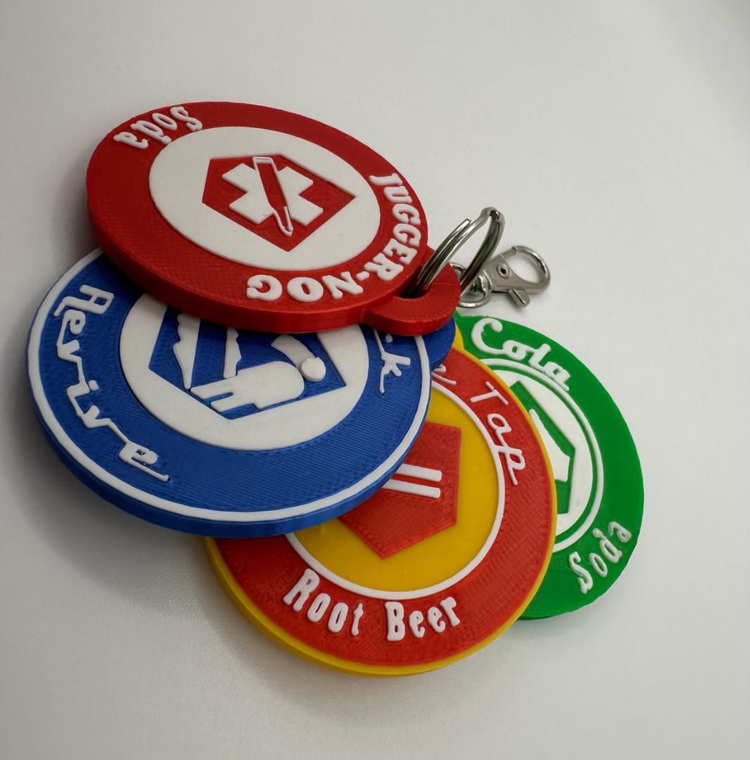 🧟 Call of Duty Zombies Perk Keychains - Juggernog, Quick Revive, Speed Cola, Double Tap